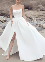 Elegant Sweetheart Sleeveless Stretch Crepe Ball-Gown Wedding Dress Sweep Train-Dbrbridal