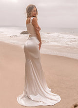 Elegant Sweetheart Sleeveless Sweep Train Charmeuse Wedding Dresses-Dbrbridal