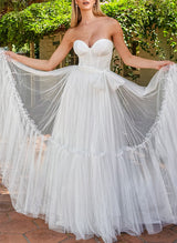 Elegant Sweetheart Sleeveless Sweep Train Tulle Wedding Dresses-Dbrbridal