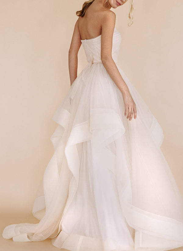 Elegant Sweetheart Sleeveless Tulle Wedding Dresses Cascading Ruffles-Dbrbridal