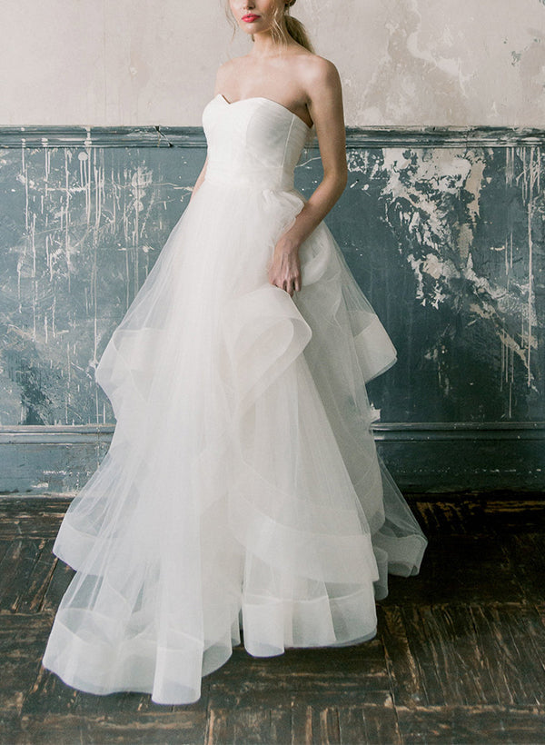 Elegant Sweetheart Sleeveless Tulle Wedding Dresses Cascading Ruffles-Dbrbridal