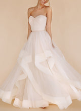 Elegant Sweetheart Sleeveless Tulle Wedding Dresses Cascading Ruffles-Dbrbridal