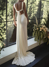 Elegant Sweetheart Sweep Train Wedding Dress Jersey-Dbrbridal