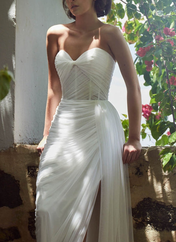 Elegant Sweetheart Tulle Wedding Dresses Split Front-Dbrbridal