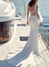 Elegant Trumpet Mermaid Fitted V-Neck Long Sleeves Wedding Dresses-Dbrbridal