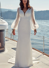 Elegant Trumpet Mermaid Fitted V-Neck Long Sleeves Wedding Dresses-Dbrbridal