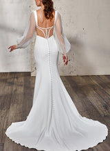 Elegant Trumpet Mermaid Fitted V-Neck Long Sleeves Wedding Dresses-Dbrbridal