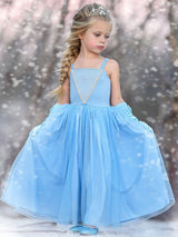 Elsa Square Neck Sleeveless Pleated Kids Party Dresses With Groves-Dbrbridal