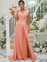 Fabulous Chiffon V-neck Sleeveless Bridesmaid Dresses-Dbrbridal