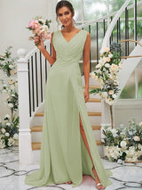 Fabulous Chiffon V-neck Sleeveless Bridesmaid Dresses-Dbrbridal