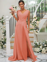 Fabulous Chiffon V-neck Sleeveless Bridesmaid Dresses-Dbrbridal