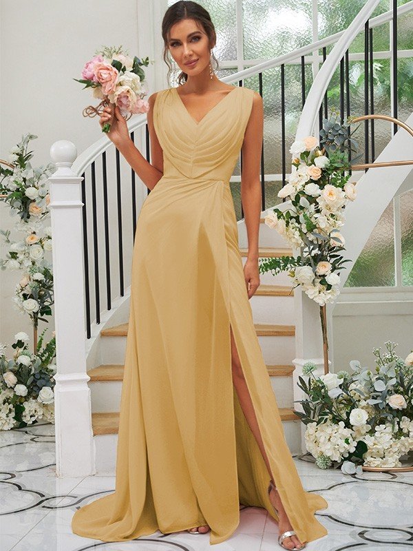 Fabulous Chiffon V-neck Sleeveless Bridesmaid Dresses-Dbrbridal