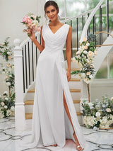 Fabulous Chiffon V-neck Sleeveless Bridesmaid Dresses-Dbrbridal