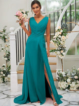 Fabulous Chiffon V-neck Sleeveless Bridesmaid Dresses-Dbrbridal