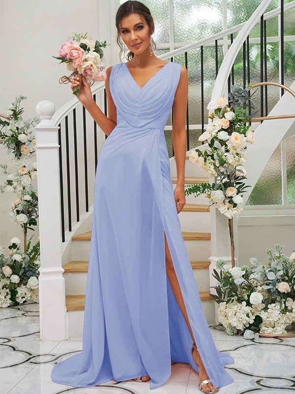 Fabulous Chiffon V-neck Sleeveless Bridesmaid Dresses-Dbrbridal