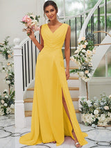 Fabulous Chiffon V-neck Sleeveless Bridesmaid Dresses-Dbrbridal