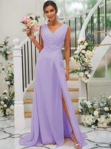 Fabulous Chiffon V-neck Sleeveless Bridesmaid Dresses-Dbrbridal