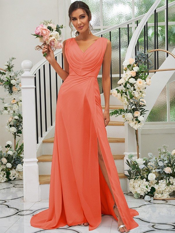 Fabulous Chiffon V-neck Sleeveless Bridesmaid Dresses-Dbrbridal