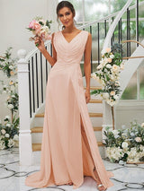 Fabulous Chiffon V-neck Sleeveless Bridesmaid Dresses-Dbrbridal