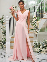 Fabulous Chiffon V-neck Sleeveless Bridesmaid Dresses-Dbrbridal