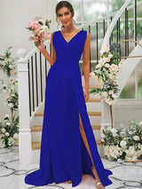 Fabulous Chiffon V-neck Sleeveless Bridesmaid Dresses-Dbrbridal