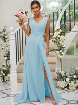 Fabulous Chiffon V-neck Sleeveless Bridesmaid Dresses-Dbrbridal