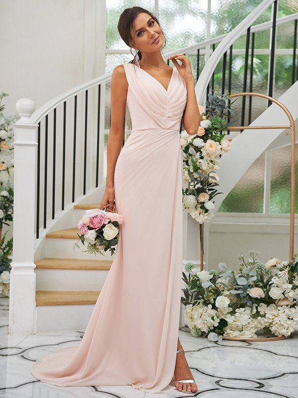 Fabulous Chiffon V-neck Sleeveless Bridesmaid Dresses-Dbrbridal