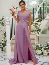 Fabulous Chiffon V-neck Sleeveless Bridesmaid Dresses-Dbrbridal