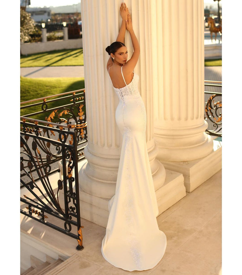 Fabulous Long Ivory Mermaid Spaghetti Straps Lace Satin Laced-up Wedding Dress-Dbrbridal