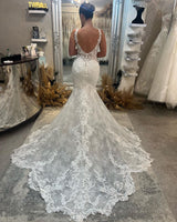 Fabulous Long Mermaid V-neck Sleeveless Lace Backless Wedding Dress-Dbrbridal