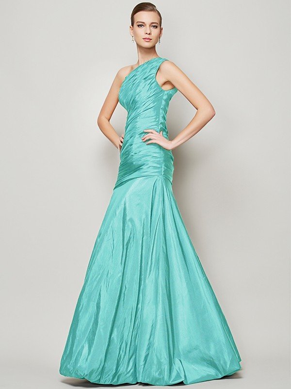 Fabulous Sleeveless One Shoulders Pleats Long Taffeta Bridesmaid Dresses-Dbrbridal