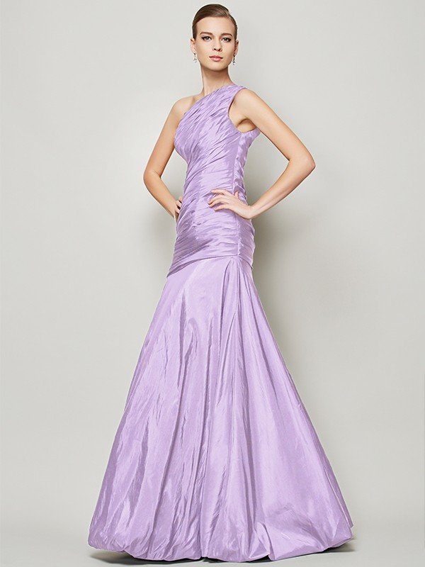 Fabulous Sleeveless One Shoulders Pleats Long Taffeta Bridesmaid Dresses-Dbrbridal