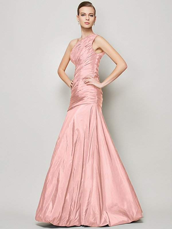 Fabulous Sleeveless One Shoulders Pleats Long Taffeta Bridesmaid Dresses-Dbrbridal