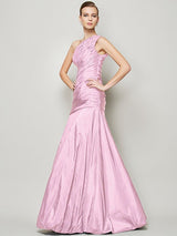 Fabulous Sleeveless One Shoulders Pleats Long Taffeta Bridesmaid Dresses-Dbrbridal