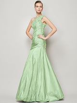 Fabulous Sleeveless One Shoulders Pleats Long Taffeta Bridesmaid Dresses-Dbrbridal