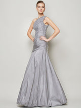 Fabulous Sleeveless One Shoulders Pleats Long Taffeta Bridesmaid Dresses-Dbrbridal