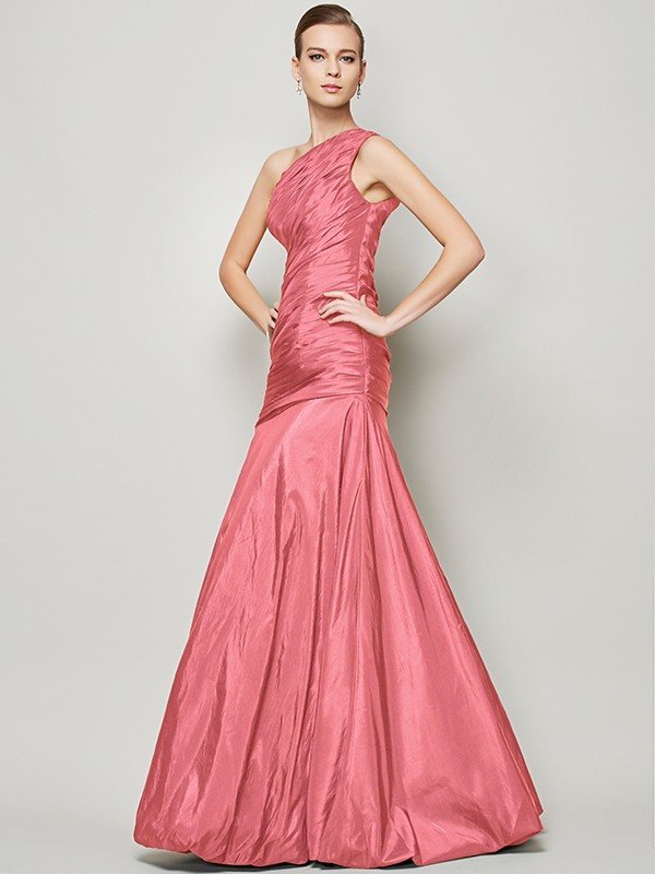 Fabulous Sleeveless One Shoulders Pleats Long Taffeta Bridesmaid Dresses-Dbrbridal