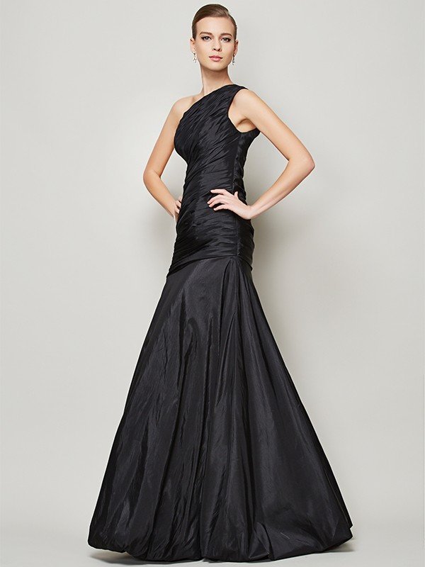 Fabulous Sleeveless One Shoulders Pleats Long Taffeta Bridesmaid Dresses-Dbrbridal