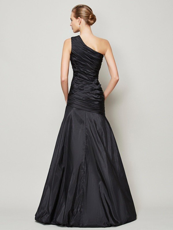 Fabulous Sleeveless One Shoulders Pleats Long Taffeta Bridesmaid Dresses-Dbrbridal