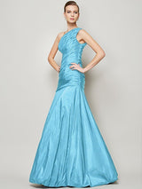 Fabulous Sleeveless One Shoulders Pleats Long Taffeta Bridesmaid Dresses-Dbrbridal