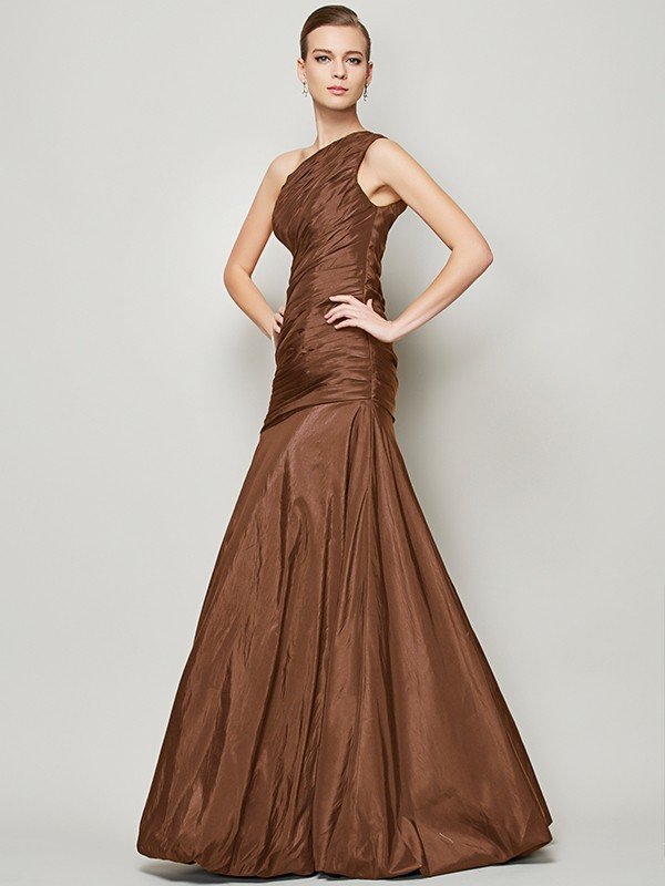 Fabulous Sleeveless One Shoulders Pleats Long Taffeta Bridesmaid Dresses-Dbrbridal