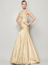 Fabulous Sleeveless One Shoulders Pleats Long Taffeta Bridesmaid Dresses-Dbrbridal