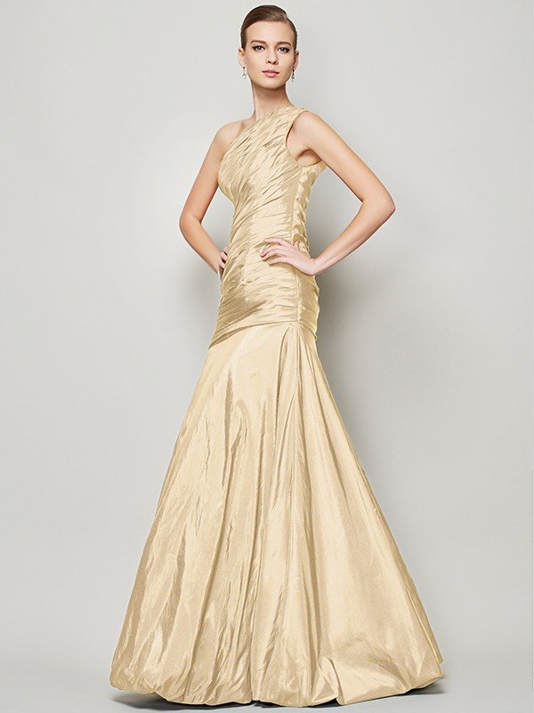 Fabulous Sleeveless One Shoulders Pleats Long Taffeta Bridesmaid Dresses-Dbrbridal