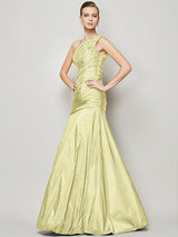 Fabulous Sleeveless One Shoulders Pleats Long Taffeta Bridesmaid Dresses-Dbrbridal