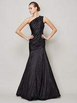 Fabulous Sleeveless One Shoulders Pleats Long Taffeta Bridesmaid Dresses-Dbrbridal