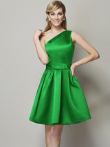 Fabulous Sleeveless One Shoulders Short Satin Bridesmaid Dresses-Dbrbridal