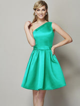 Fabulous Sleeveless One Shoulders Short Satin Bridesmaid Dresses-Dbrbridal