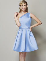 Fabulous Sleeveless One Shoulders Short Satin Bridesmaid Dresses-Dbrbridal