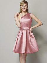 Fabulous Sleeveless One Shoulders Short Satin Bridesmaid Dresses-Dbrbridal