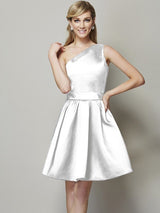 Fabulous Sleeveless One Shoulders Short Satin Bridesmaid Dresses-Dbrbridal